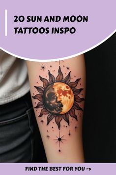 20 Sun and Moon Tattoos Inspo Moon In Sun Tattoo, Sun And Moon Tattoos, Sun And Moon Mandala, Tramp Stamp Tattoos, Traditional Tattoo Inspiration, Tattoos Inspo, Cosmic Connection, Moon Tattoos, Moon Mandala