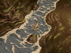 there is a boat that is in the water near some rocks and grass on the shore