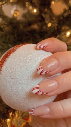 Nails Cute Christmas, Chirmast Nails, French Top Christmas Nails, Christmas Nail Ideas Holiday French Tips, Gingerbread French Tip Nails, Peppermint French Tip Nails