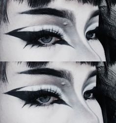 gothic eye makeup inspo, alternative, alt, black and white makeup, big eyeliner, goth nose contour, inspiration Sleep Token Makeup Ideas, Gothic Style Makeup, Black And White Goth Makeup, Goth Makeup Without White Base, Eyeliner Inspo Alt, Goth Nose Contour, Goth Make Up Looks, Cool Goth Makeup