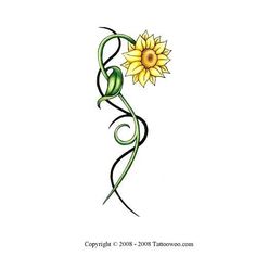 a sunflower with vines and leaves on it