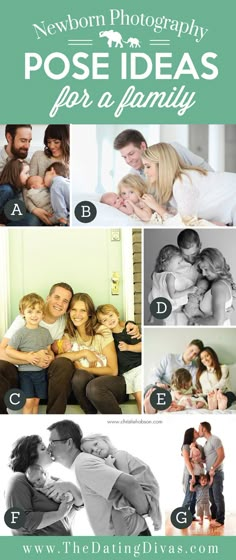 a collage of family photos with the words newborn photography pose ideas for a family