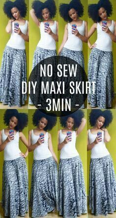 No Sew Maxi Skirt. Make this 'Circle Skirt' in 3 minutes... Video Tutorial - Youtube #diy #easy #NoSew #MaxiSkirt Diy Clothes No Sewing For Teens, Sew Maxi Skirts, Circle Maxi Skirt, Diy Clothes Hacks, Diy Clothes Refashion, Diy Clothes Videos