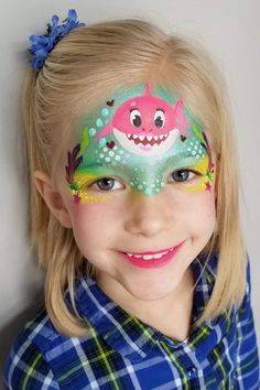 Costume Face Makeup, Shark Face Paint, Shark Makeup, Face Paint For Kids, Mermaid Face Paint, Nanny Activities, Face Art Painting, Mermaid Face