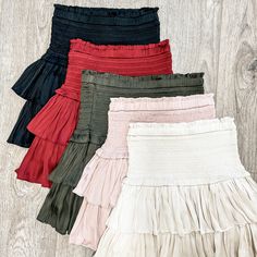 We are obsessed with these skirts so much that we had to restock them this season!! ​ ​Get the Pure Sweetness Skirt online at pantsstore.com today!! ​ ​#ruffle #skirt #restock #ootd ​ The Pure, Cream Roses, Skirts Online, Ruffle Skirt, Red And Grey, Crop Tank, Black Cream, Teal Blue, Black And Navy