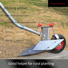 a metal scooter sitting on top of a cement block next to grass and trees