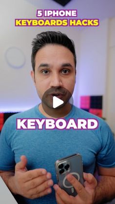 a man holding a cell phone in front of his face with the words keyboard board on it