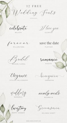 two wedding programs with flowers and leaves on them