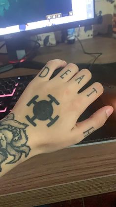 One Piece Hand Tattoo, Wrist And Hand Tattoos, Anime Hand Tattoo, Law Tattoo, Side Hand Tattoos, The Creation Of Adam, Cool Arm Tattoos, One Piece Tattoos