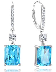 PRICES MAY VARY. Ღ𝗦𝘁𝘂𝗻𝗻𝗶𝗻𝗴 ━ Guesma dangle earrings for women are a must-have addition to your jewelry collection, featuring 2 pieces 10x8mm cushion-brilliant-cut created aquamarine, set with 14 pieces 5A+ cubic zirconia. Ღ𝗘𝗹𝗲𝗴𝗮𝗻𝘁 ━ These guesma dangly drop earrings are the perfect choice for any formal occasion, whether it's a wedding, a special evening out, or a fancy dinner party. Ღ𝗩𝗲𝗿𝘀𝗮𝘁𝗶𝗹𝗲 ━ Made from high-quality sterling silver with 18k white gold plated, these wed Blue Aquamarine Earrings Nickel Free, Blue Cubic Zirconia Earrings With Gemstone Accents, Luxury Silver Aquamarine Earrings, Silver Aquamarine Gemstone Earrings, Blue Aquamarine Nickel-free Earrings, Birthstone Earrings, Fancy Dinner, Silver Dangle Earrings, Leverback Earrings