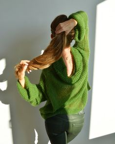 Hello, I'm the one, who won't let you down - green mohair turtleneck sweater. I will comfort you, keep you warm and will make you smile. I'm 100% hand made and proud of that. I consist of 70% italian kid mohair and 30% of nylon, which makes me incredibly natural. I'm quite unique as could be worn all year long. I'm in one size and one size fits all because my measurements are : ❤️ Width -63 cm ❤️ Lengths -65 cm If you would like me in other size, you could request a custom order with your own pa Green Soft Knit Turtleneck Sweater, Green Mohair Cozy Sweater, Cozy Green Mohair Sweater, Soft Knit Mohair Turtleneck Sweater, Mohair Turtleneck Sweater With Soft Knit, Trendy Green Turtleneck Sweater, Green Mohair Knitted Sweater, Mohair Turtleneck Sweater For Fall, Fall Mohair Turtleneck Sweater