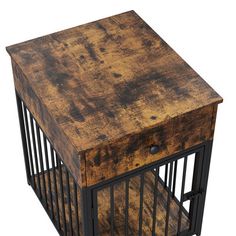 an old wooden box with metal bars on the bottom is shown in front of a white background