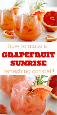 grapefruit sunrise cocktail with oranges and rosemary garnish in the background