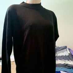 Never Worn With Tags Classic Black High Neck Top, Black High Neck Classic Top, Classic High Neck Black Top, Versatile Black Crew Neck Sweater, Oversized Black High Neck Top, Black Oversized High Neck Top, Chic Black Sweater With Relaxed Fit, Chic Black Relaxed Fit Sweater, Chic Black High Neck Sweater