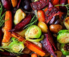 carrots, brussel sprouts and brussels sprouts on a plate