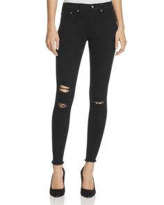 Hue Ripped Knee Denim Leggings Stretch Distressed Bottoms For Fall, Chic Stretch Distressed Jeans, Edgy Stretch Jeans With Frayed Hem, Edgy Ripped Bottoms For Fall, Stretch Pants With Frayed Hem For Fall, Frayed Hem Bottoms For Night Out In Fall, Fall Stretch Distressed Pants, High Rise Black Jeans With Zipper Closure, Black High-rise Jeans With Zipper Closure