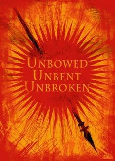 an orange and red poster with the words unbowed, unbrewn