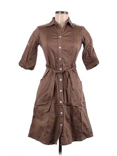 Sunhee Moon Casual Dress Size: Small Brown Dresses - used. 97% COTTON, 3% LYCRA, Shirtdress, Collared, Knee Length, 3/4 Sleeve | Sunhee Moon Casual Dress - Shirtdress: Brown Dresses - Used - Size Small Brown Casual Dress, Brown Dresses, Brown Dress, Shirtdress, Casual Dresses For Women, Casual Dress, Knee Length, Casual Dresses, Women Handbags