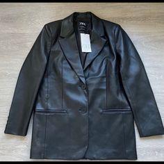 - Brand New And Never Worn - No Longer Sold At Zara - Bloggers Favorite!!! Zara Classic Leather Jacket, Winter Leather Evening Blazer, Leather Evening Blazer For Winter, Leather Blazer For Evening In Winter, Winter Evening Leather Blazer, Zara Leather Long Sleeve Blazer, Zara Leather Blazer For Fall, Zara Leather Jacket For Work, Zara Faux Leather Jacket For Workwear