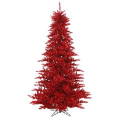 red tinsel christmas tree with white background