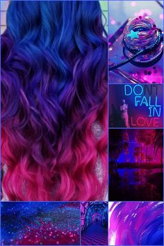 Pink Moodboard Aesthetic, Blue And Pink Hair, Pink Ombre Hair, Galaxy Hair, Bright Hair Colors