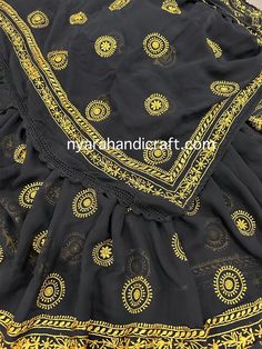 Pure georgette Chikankari saree with hand embroidery. Yellow motifs skillfully embroidered with fine resham thread. Fall Attached. No blouse piece. Yellow Georgette Choli With Chikankari Embroidery, Yellow Choli With Chikankari Embroidery, Diwali Black Saree With Chikankari Embroidery, Black Traditional Saree With Chikankari Embroidery, Traditional Black Saree With Chikankari Embroidery, Black Saree With Chikankari Embroidery, Festive Black Saree With Chikankari Embroidery, Black Chikankari Embroidery Semi-stitched Fabric, Traditional Georgette Sets With Motifs