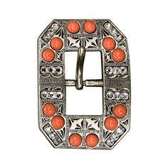 Fashion Coral & Clear Antique Silver European Crystal Square Cart Buckle - RODEO DRIVE All Crystals, Beaded Dog Collar, Neon Flowers, Designer Dog Collars, Western Buckles, Dog Flower Collar, Buckles Fashion, Teal Flowers, Howlite Stone