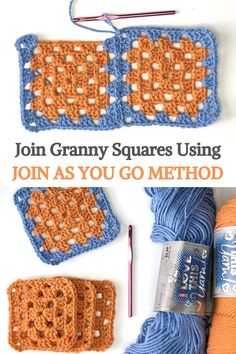 crochet grannys and yarn with the text join granny squares using join as you go method