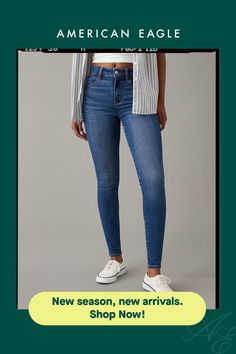 Next Level Stretch/Our softest, stretchiest, never-loses-its-shape denim/Won't bag out. Ever./Medium wash Jeggings, Next Level, Women's Jeans, American Eagle Outfitters, American Eagle, Women Jeans, Shop Now, High Waisted