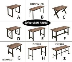 the different types of tables and chairs are shown in this diagram, which shows how each table