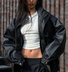 Chica Hip Hop, Leather Jacket Outfits, Mode Casual, Fall Fits, 가을 패션, Instagram Foto