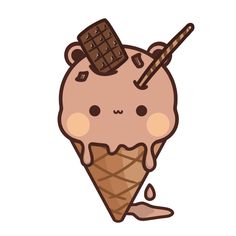 an ice cream cone with chocolate on top