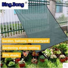 an advertisement for a garden, balcony, the courtyard gardening shade netting 70 % shade