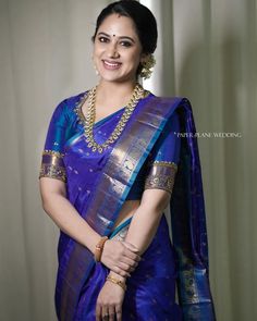 Pattu Saree Poses, Blue Pattu Saree Wedding Indian Bridal, Peacock Blue Pattu Saree, Peacock Blue Blouse Designs, Blue Wedding Saree With Pallu, Blue South Indian Saree, Peacock Blue Kanchipuram Saree, Blue Blouse Designs