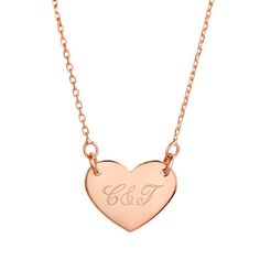 Keep your loved one close with this beautiful engraved heart necklace. Rose gold and custom initials make this a sweet necklace gift for your girlfriend. Personalized Rose Gold Elegant Necklace, Elegant Personalized Rose Gold Necklace, Personalized Rose Gold Name Necklace For Anniversary, Elegant Open Heart Name Necklace For Personalized Gift, Elegant Open Heart Name Necklace As Personalized Gift, Rose Gold Sterling Silver Initials Charm Necklace, Rose Gold Heart Cut Charm Necklace For Anniversary, Elegant Heart Necklace For Valentine's Day Personalized Gift, Rose Gold Heart Pendant Charm Necklace