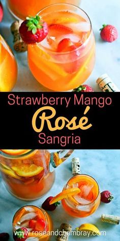 strawberry mango rose sangria in glasses with strawberries