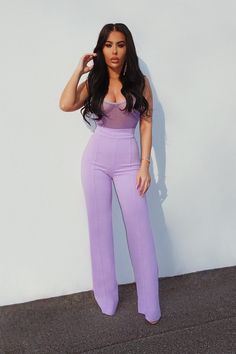 Available In Hunter Green, Mauve, Black, Mustard, Royal, Red, White, Taupe, Yellow And Lavender Crepe Knit High Waist Back Hidden Zipper Dressy Pants Pintuck On Front 35 inseam. Based on a size Small 95% Polyester 5% Spandex Imported | Victoria High Waisted Dress Pants in Lavender size Large by Fashion Nova High Waist Stretch Lavender Bottoms, Elegant Fitted Lavender Bottoms, Chic Fitted Purple Pants, High-waist Lavender Pants For Spring, Chic Lavender Jumpsuits And Rompers For Summer, Fitted Lavender Bottoms For Party, Fitted Lavender Party Bottoms, Purple Pants For Night Out In Spring, Purple Trousers For Night Out