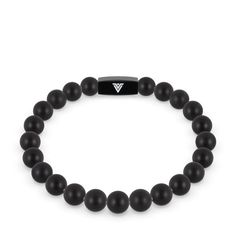 Front view of an 8 mm natural matte onyx stretch bracelet from Voltlin Modern Black Round Bead Bracelets, Classic Black Beaded Bracelets For Everyday, Adjustable Matte Black Modern Jewelry, Modern Matte Black Adjustable Jewelry, Modern Black Bracelets With Black Beads, Modern Adjustable Black Beaded Bracelets, Modern Black Bracelets With 8mm Beads, Modern Black Bracelet With 8mm Beads, Modern Black Beaded Bracelets For Everyday