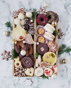 a box filled with assorted christmas treats