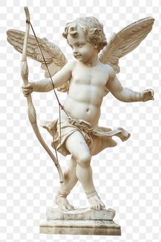 an angel statue with a bow and arrow in his hand, on a white background