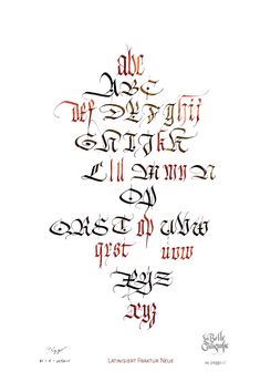 some type of calligraphy that has been written in red and black on white paper