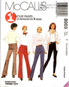 three women's pants and one woman's blouse sewing pattern from the 1970s