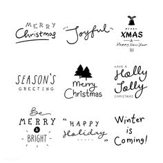 some christmas stickers on a white background with the words merry, joy and friends