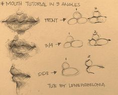 the steps to drawing lips are shown on paper