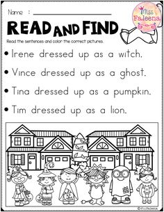 the read and find worksheet for children to learn how to use halloween words