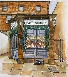 Quaint Shop Front Architectural Drawing Shop Board, Shop Drawing, Corner Shop, English Shop, Shop Fronts, Architectural Drawing, Architectural Drawings, Shop Front, Special Thanks