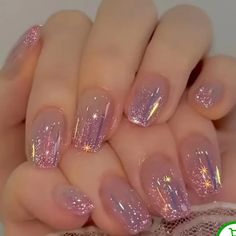 Press On Nails Sticky Tabs Glue And Small Nail Filer Nwot Sparkly Pink Nails Glitter, Copper Ombre Nails, Glinda Nail Designs, Glinda Nail, Irridecent Design Nails, Fancy Pink Nails, Nails 1 Color, Elegant Holiday Nails, Lipsticks Aesthetic