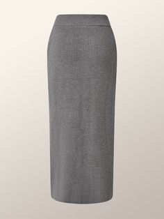 Plain High Waist Plain Sweater Skirt | stylewe Chic Solid Color Knit Skirt, Elegant Long Knit Skirt, Chic Long Knit Skirt, Chic Knit Long Skirt, Fitted Gray Maxi Skirt With Lined Skirt, Solid Ribbed Knit Skirt, Knit Skirts, Plain Sweater, Plain Sweaters