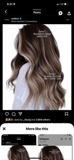 Redken Shades Eq 7nb Chestnut, Level 7 Hair, Level 7 Hair Color, Hairstylist Tips, Shades Formulas, Redken Formulas, Work Hair, Brown With Blonde Highlights, Color Formulas