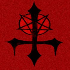 an inverted cross on a red background